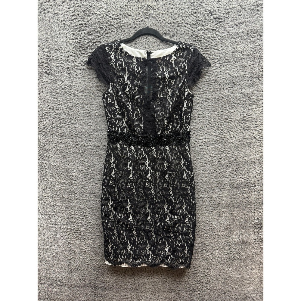 ML Monique Lhuillier Lace Sleeveless Sheath Cocktail Dress Black Womens Size 4